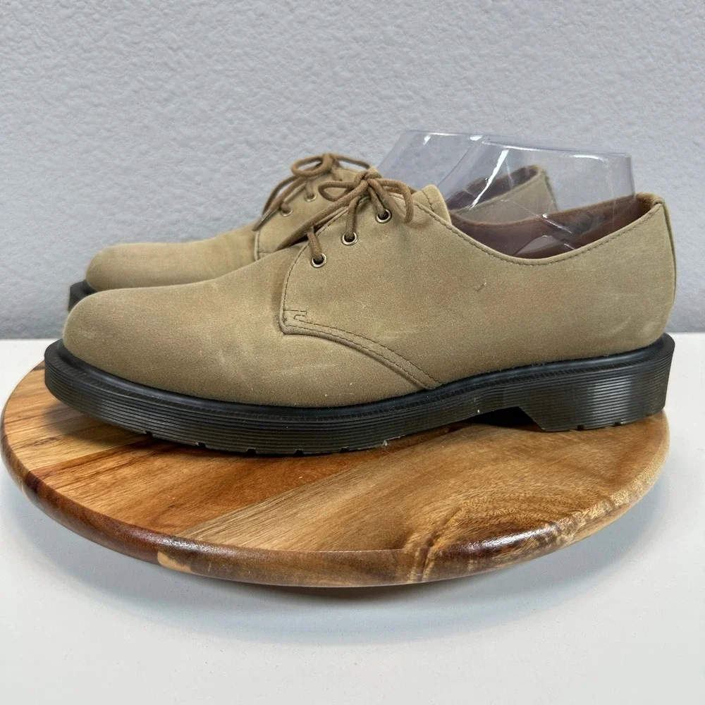 Dr. Martens Lester Tan Canvas 3-Eye Oxford Shoes Mens 10 Derbys Lightweight Work